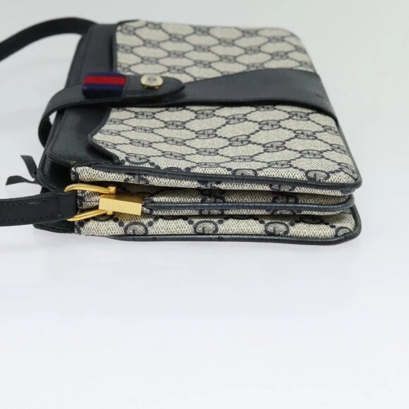 GUCCI GG Supreme Sherry Line Shoulder Bag PVC Navy Gold - Picture 5 of 14
